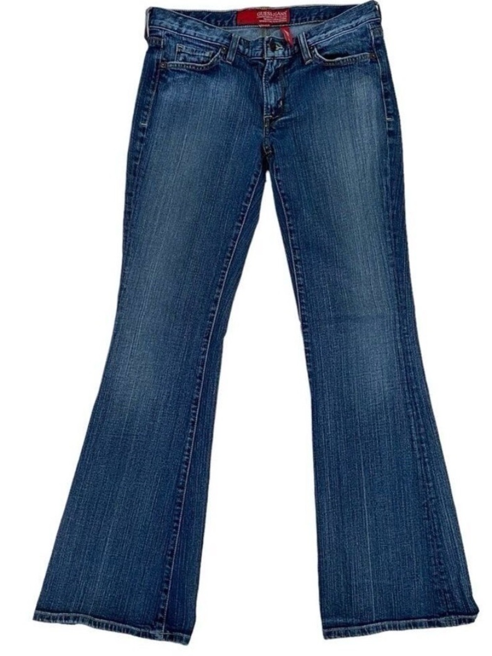 Guess Melrose Flare jeans wide legs low mid rise waist boho stretch blue 29